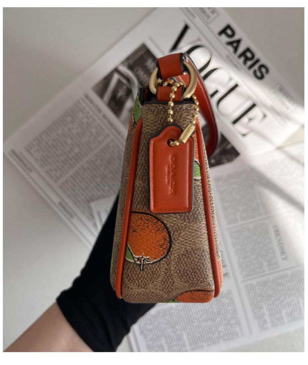 COACH Коричневая кожаная сумка с короткими ручками, фото 5