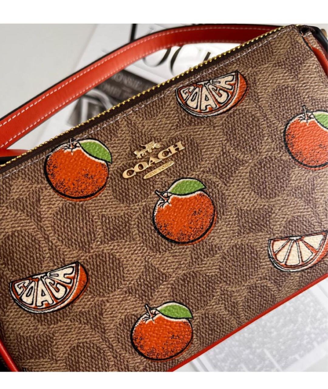 COACH Коричневая кожаная сумка с короткими ручками, фото 6