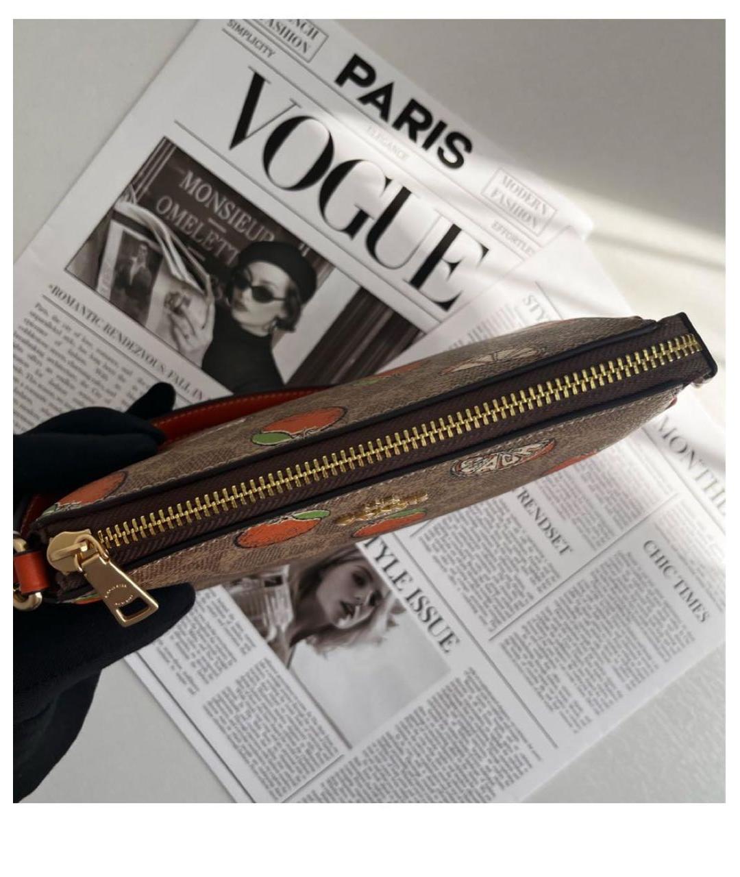 COACH Коричневая кожаная сумка с короткими ручками, фото 7