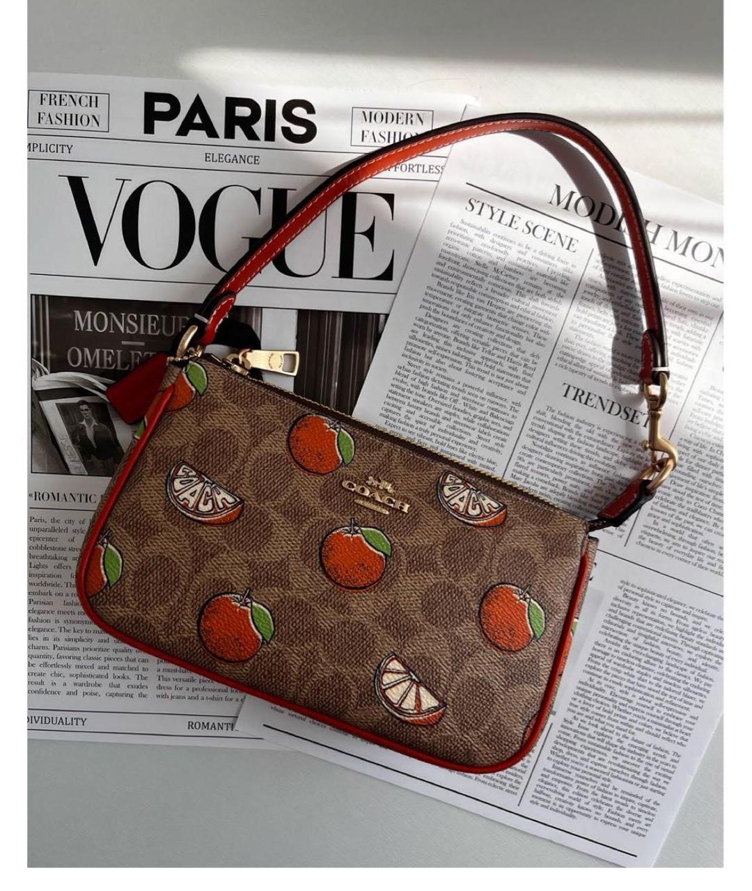 COACH Коричневая кожаная сумка с короткими ручками, фото 2