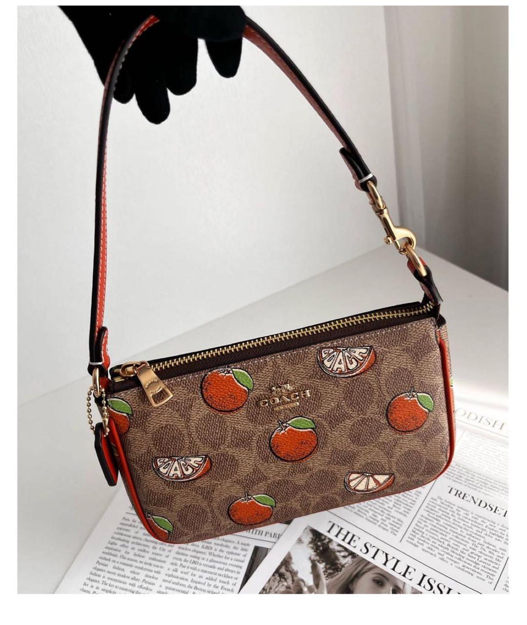 COACH Коричневая кожаная сумка с короткими ручками, фото 8