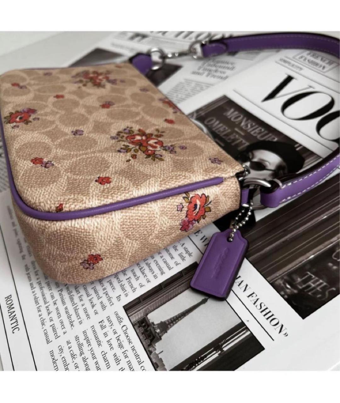 COACH Бежевая кожаная сумка через плечо, фото 4