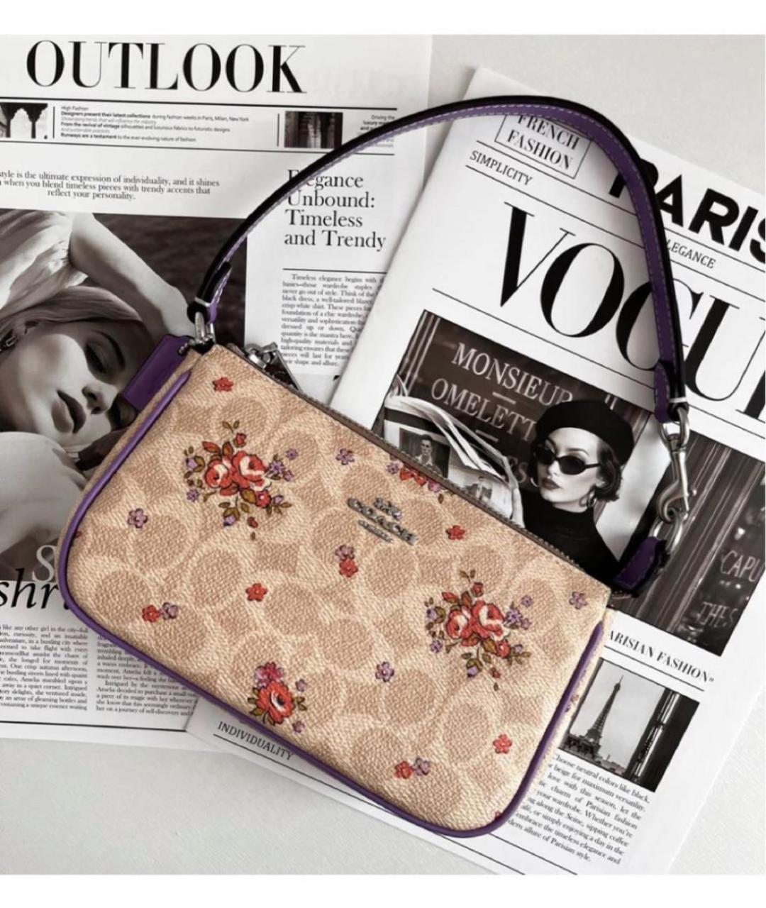 COACH Бежевая кожаная сумка через плечо, фото 2