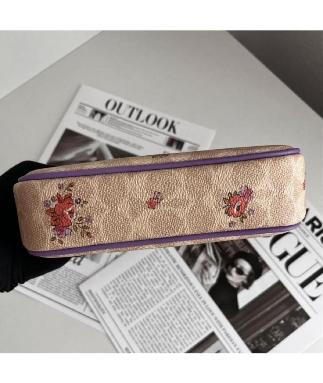 COACH Бежевая кожаная сумка через плечо, фото 5