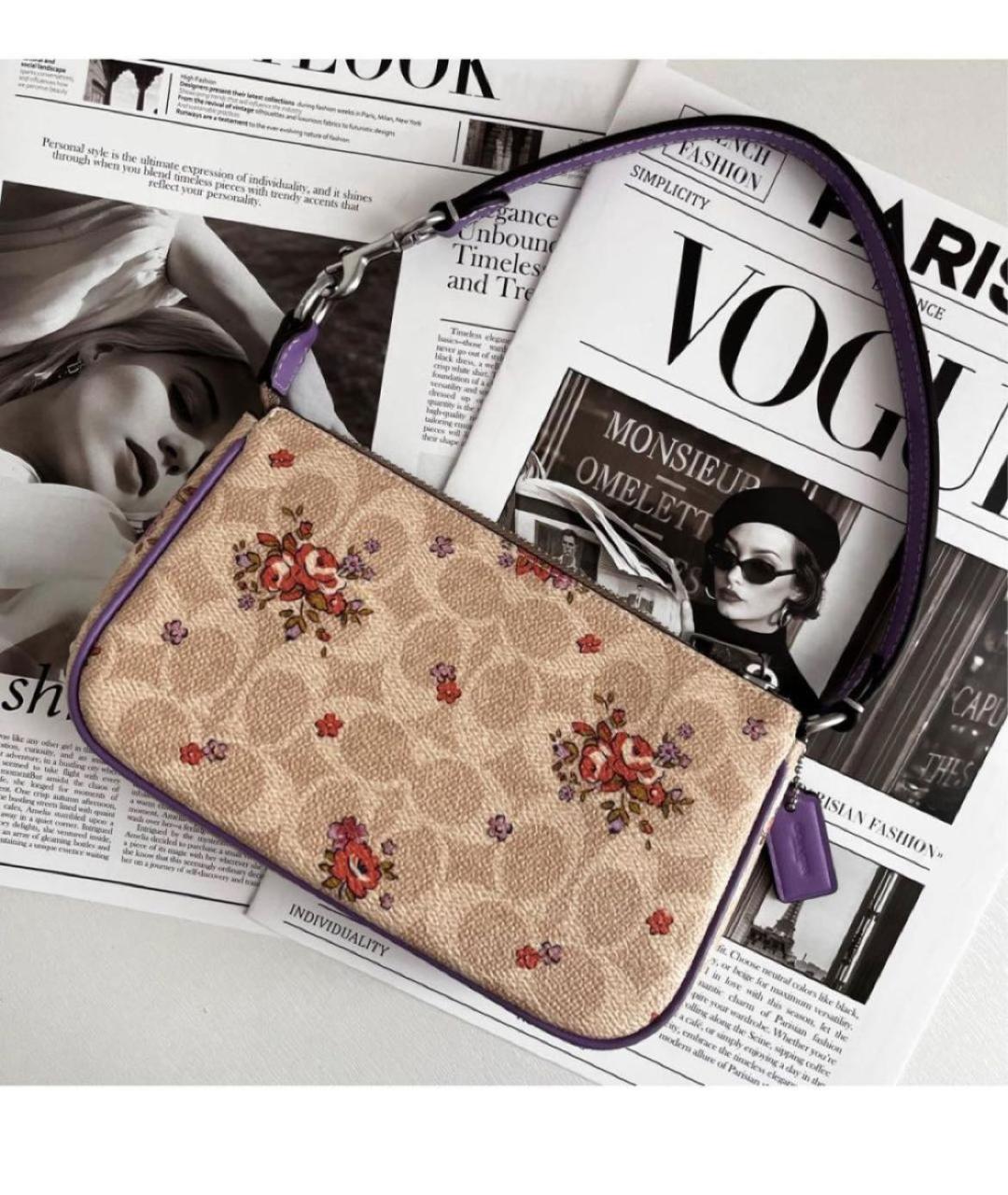 COACH Бежевая кожаная сумка через плечо, фото 3