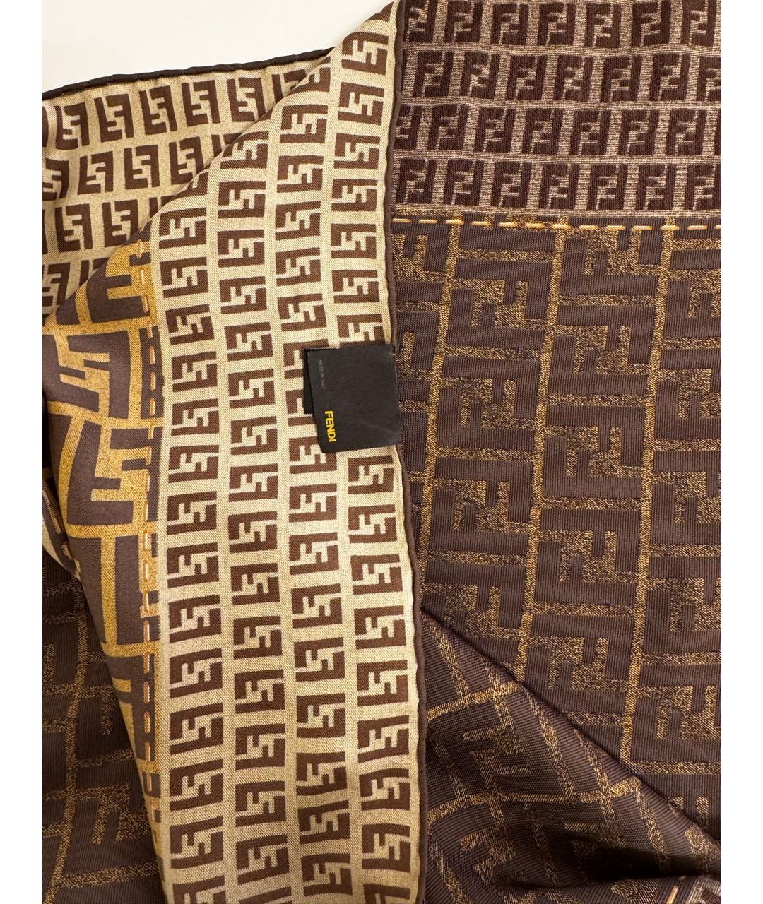 FENDI Коричневый шелковый платок, фото 5