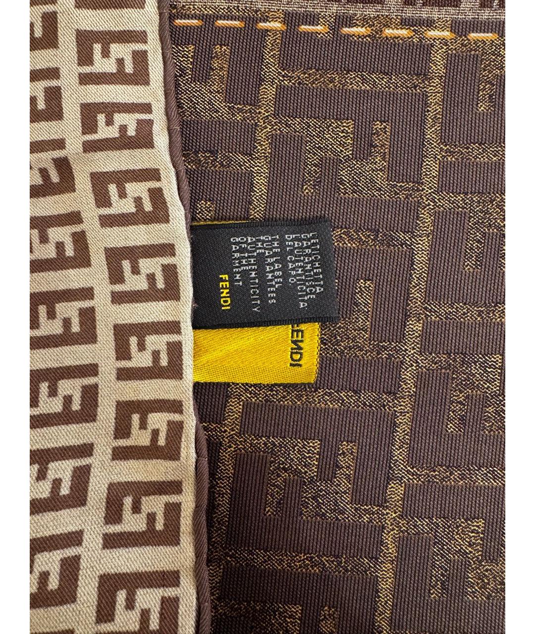 FENDI Коричневый шелковый платок, фото 3
