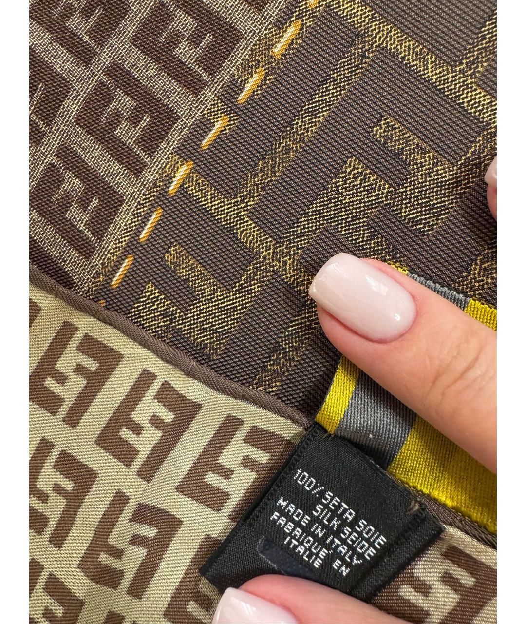 FENDI Коричневый шелковый платок, фото 4