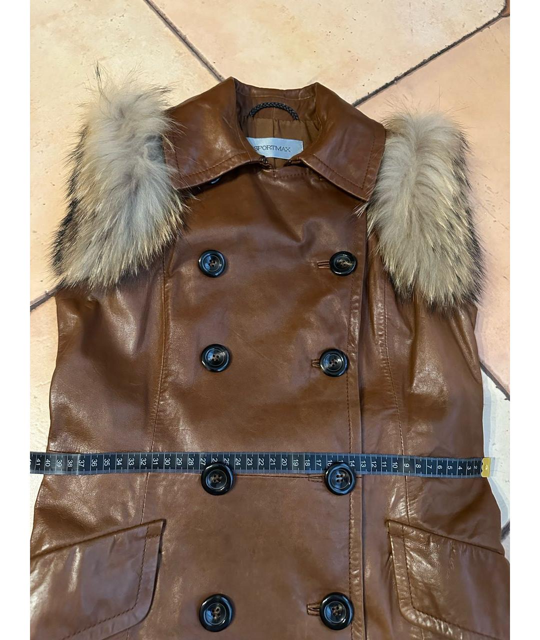 SPORTMAX Коричневый кожаный жилет, фото 6