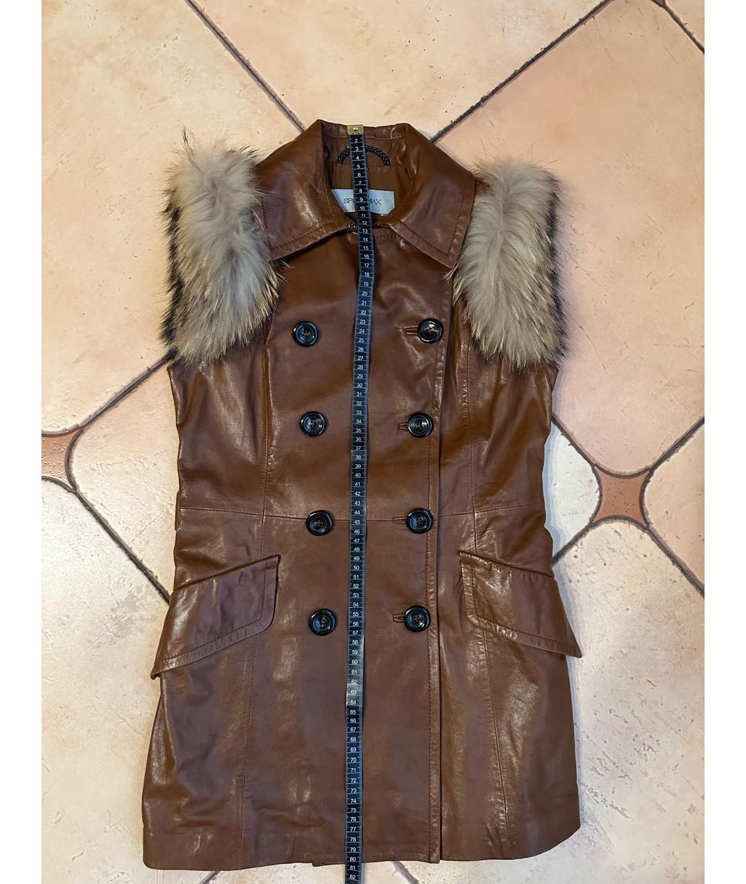 SPORTMAX Коричневый кожаный жилет, фото 8