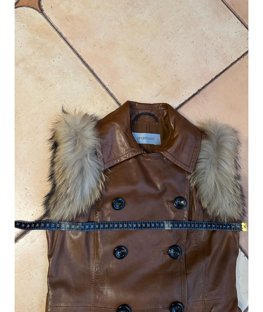SPORTMAX Коричневый кожаный жилет, фото 7