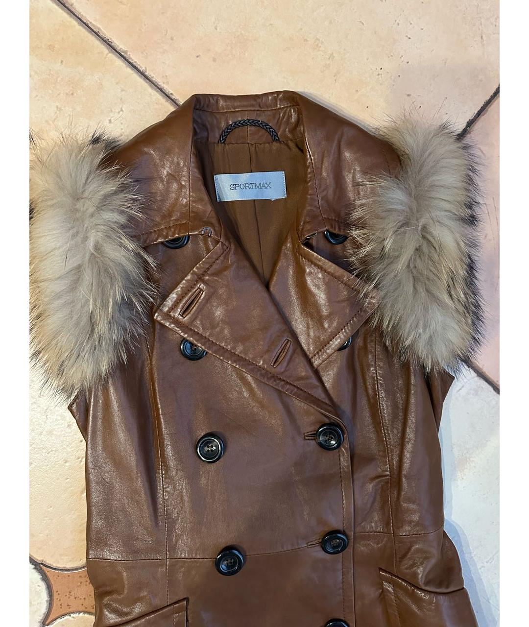 SPORTMAX Коричневый кожаный жилет, фото 3