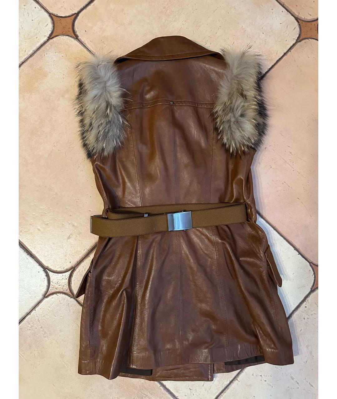 SPORTMAX Коричневый кожаный жилет, фото 2