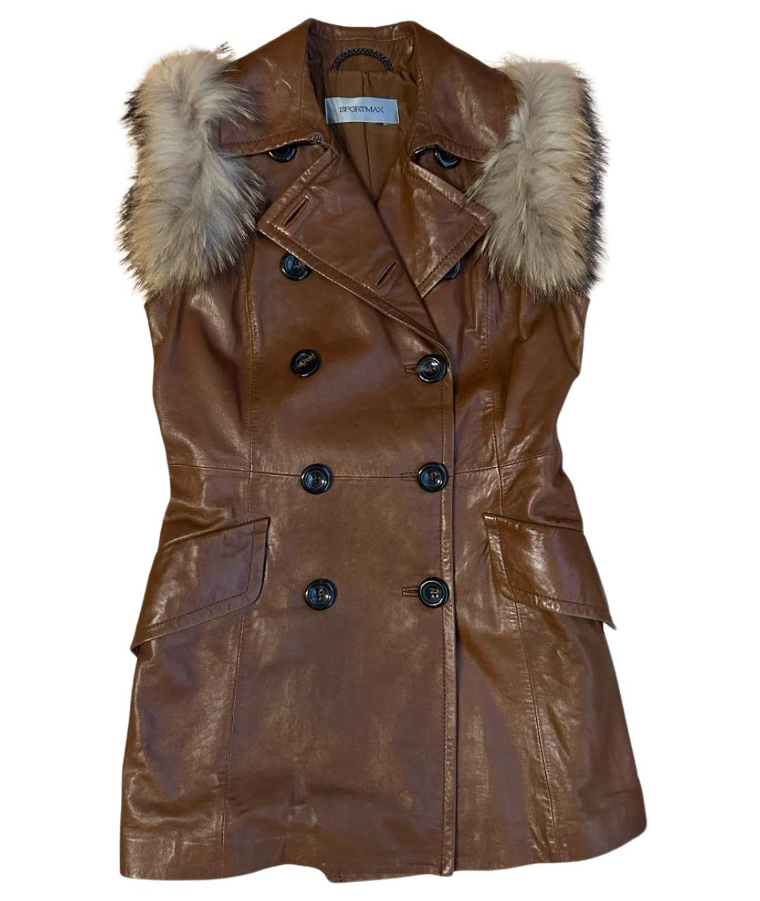 SPORTMAX Коричневый кожаный жилет, фото 1