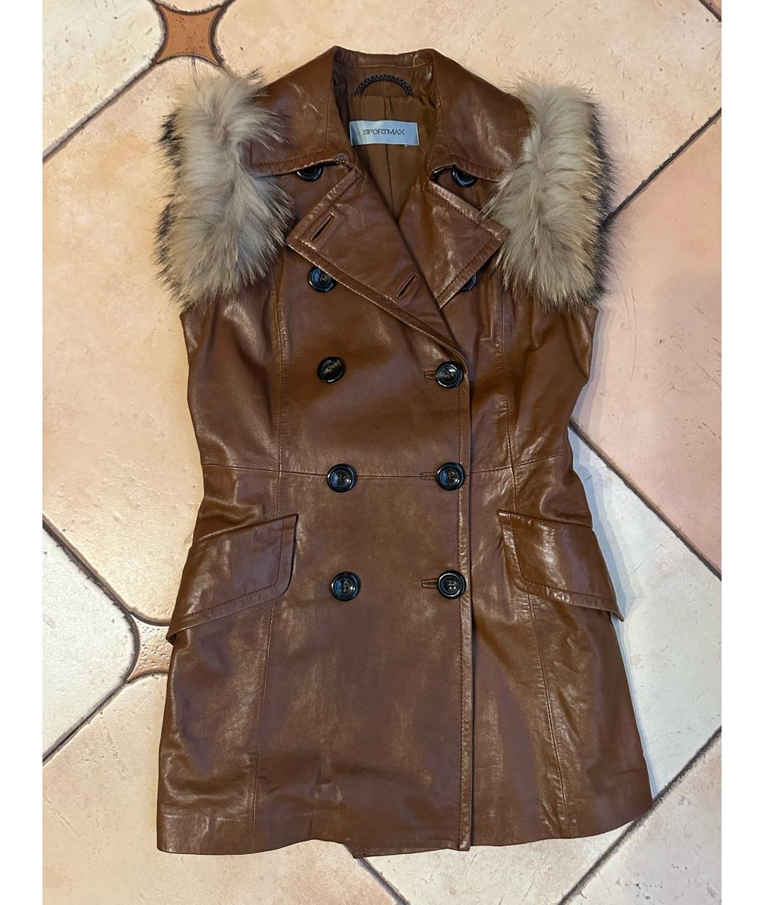SPORTMAX Коричневый кожаный жилет, фото 9