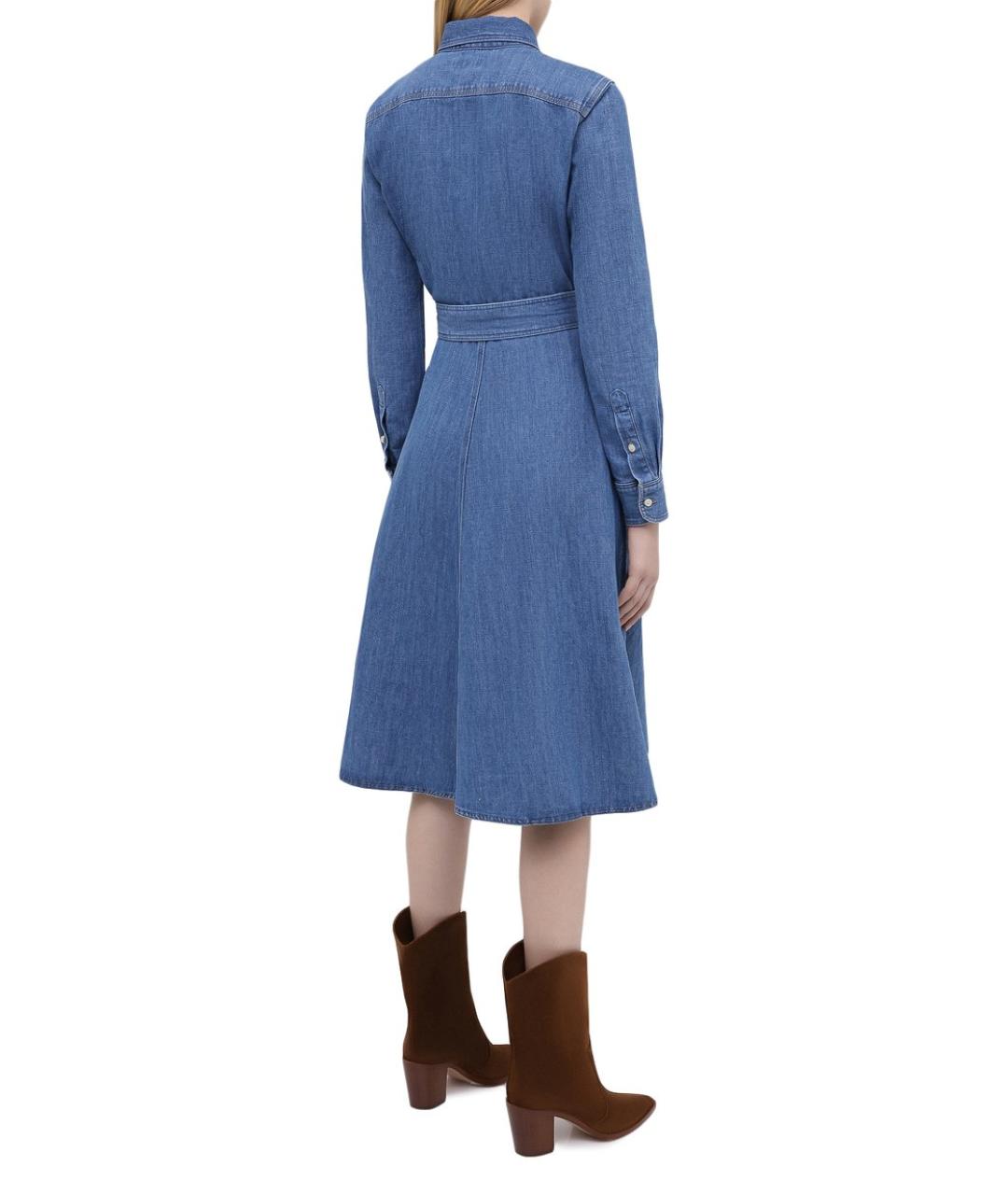POLO RALPH LAUREN Синее хлопковое повседневное платье, фото 5