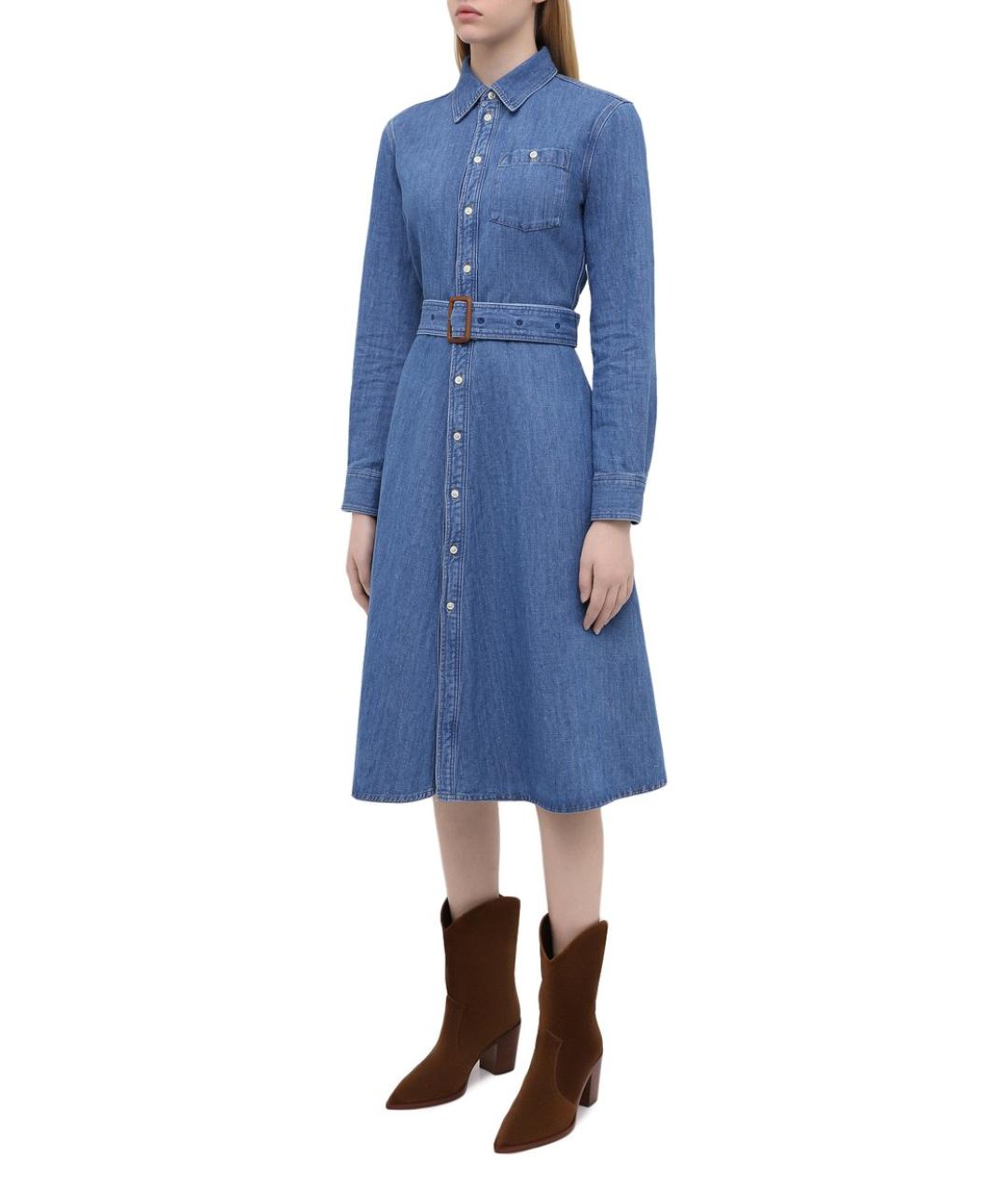 POLO RALPH LAUREN Синее хлопковое повседневное платье, фото 4