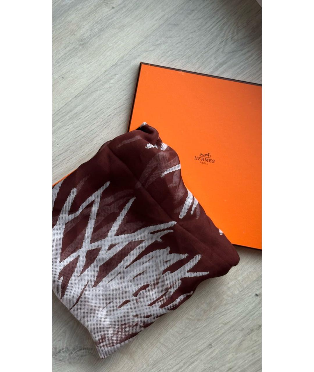 HERMES Бордовый шелковый платок, фото 4
