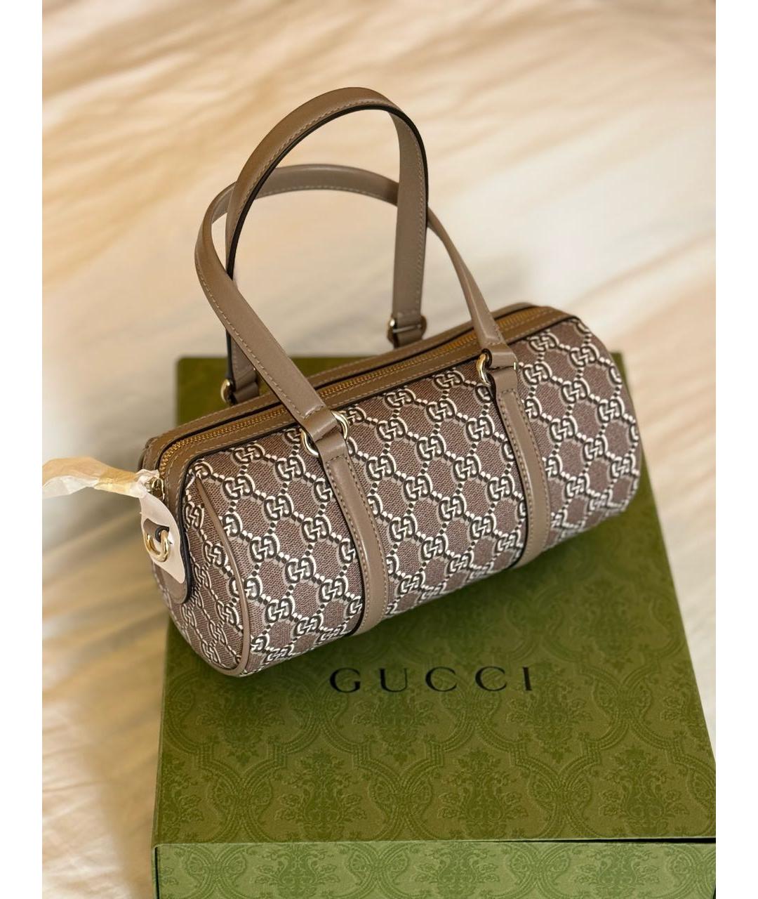 GUCCI Бежевая кожаная сумка с короткими ручками, фото 3