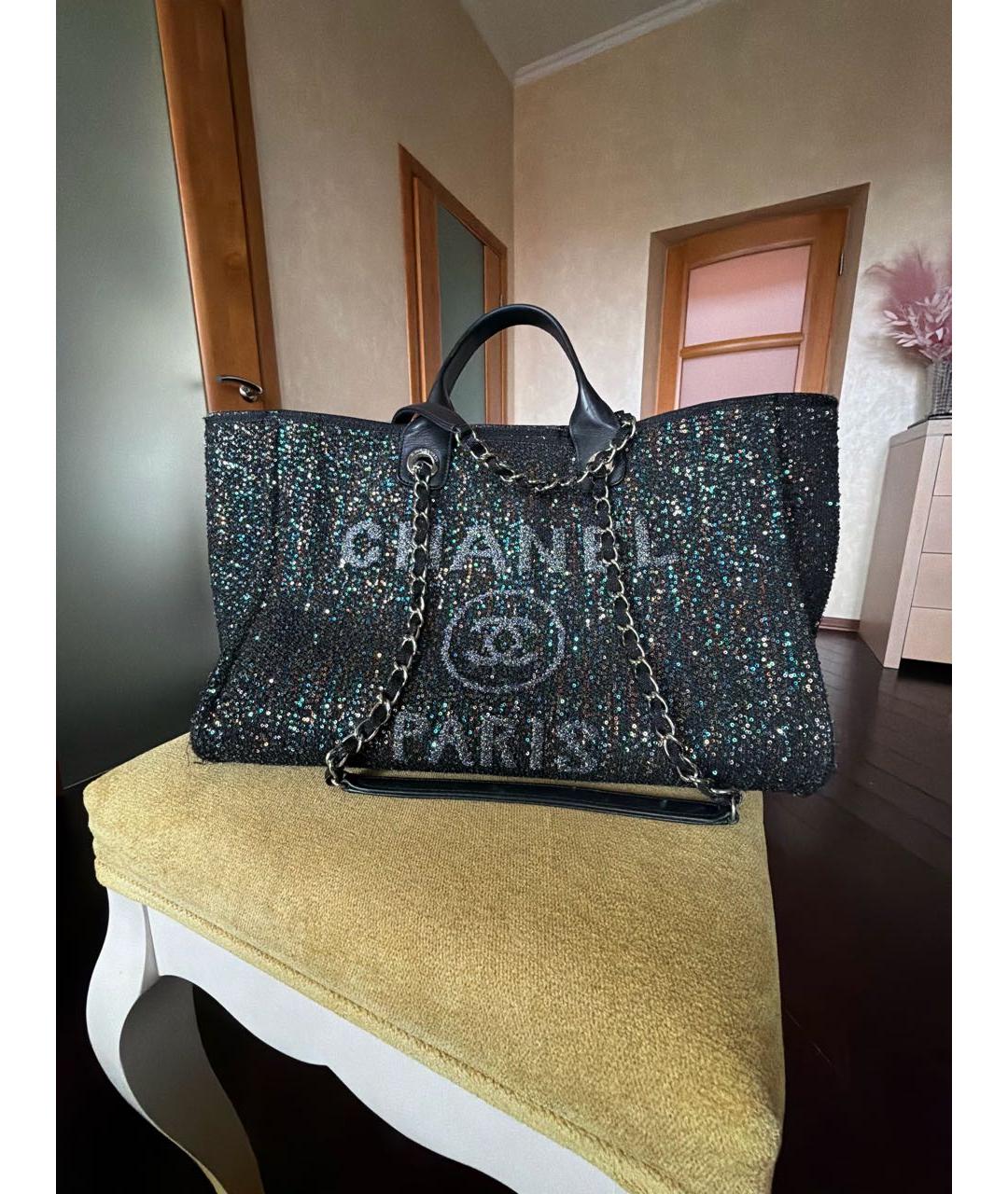 CHANEL Черная тканевая сумка тоут, фото 5