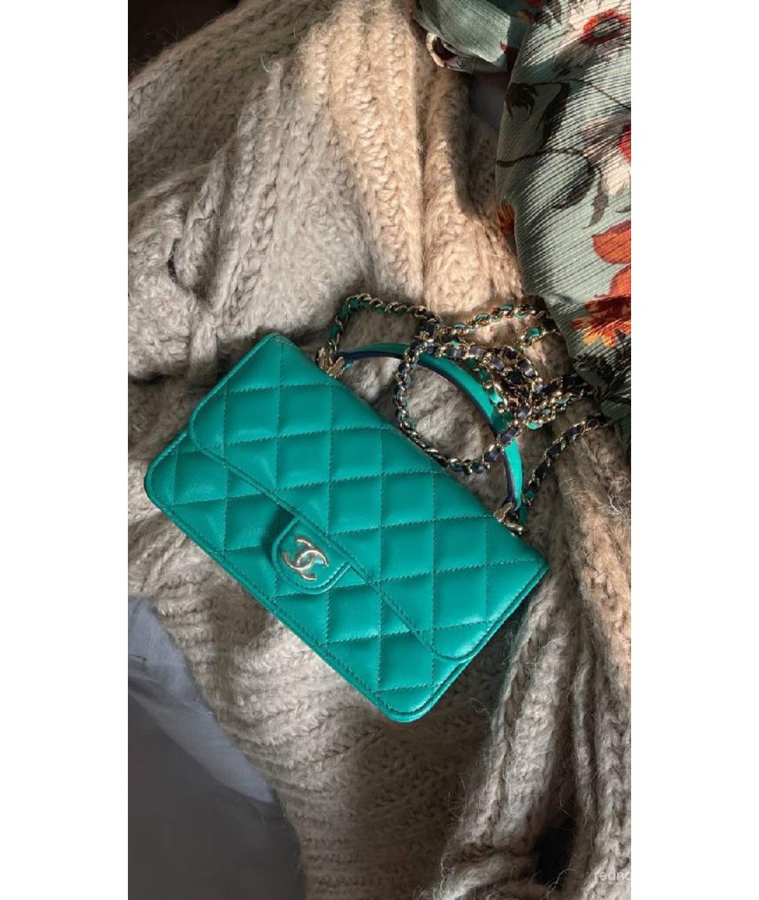 CHANEL Зеленая кожаная сумка с короткими ручками, фото 8