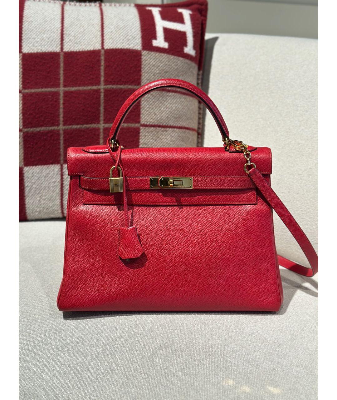 HERMES Красная кожаная сумка с короткими ручками, фото 9