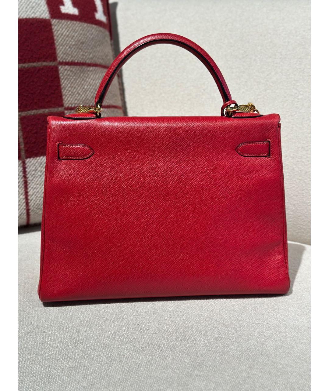 HERMES Красная кожаная сумка с короткими ручками, фото 2