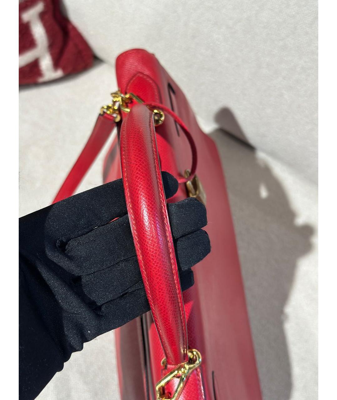 HERMES Красная кожаная сумка с короткими ручками, фото 6