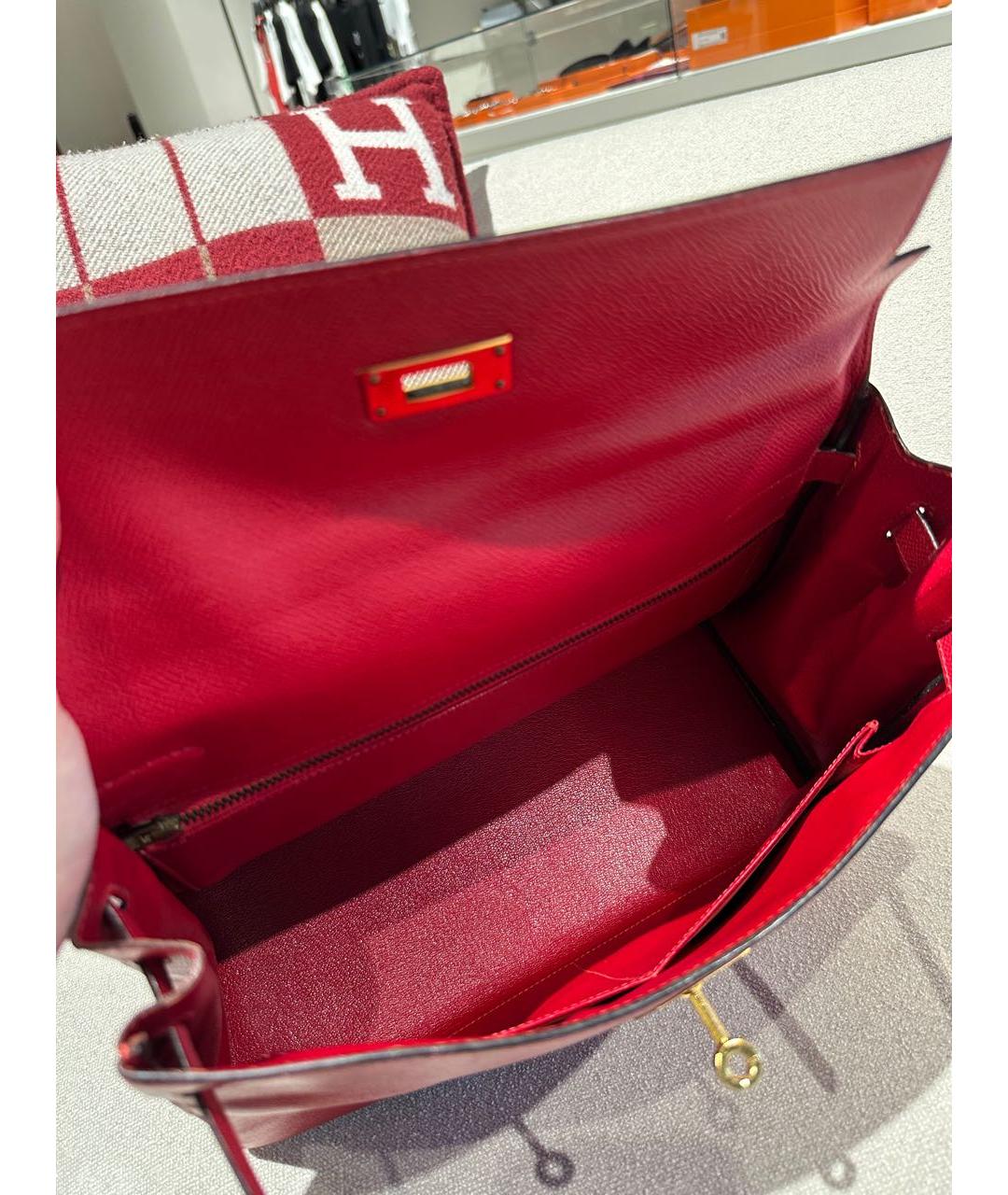 HERMES Красная кожаная сумка с короткими ручками, фото 4