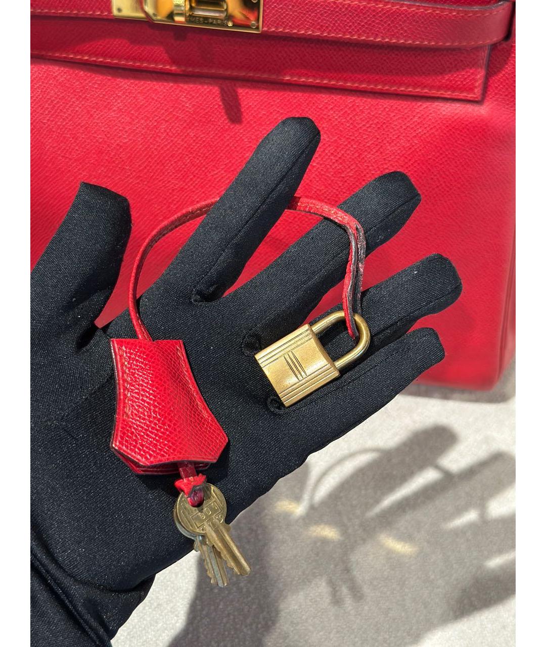 HERMES Красная кожаная сумка с короткими ручками, фото 8