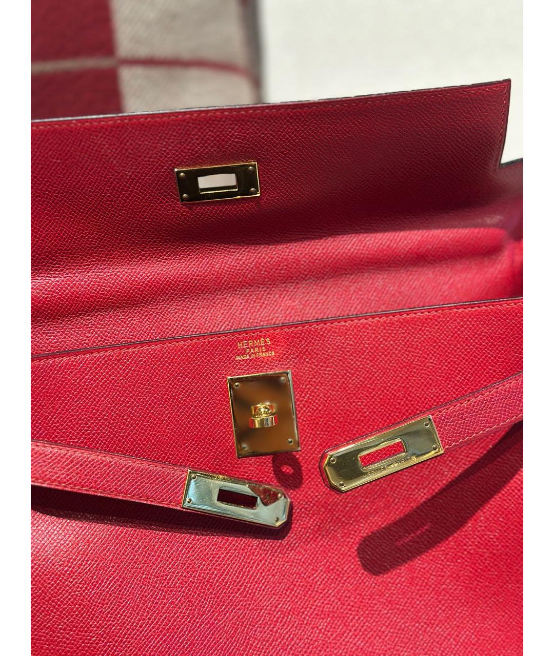 HERMES Красная кожаная сумка с короткими ручками, фото 5