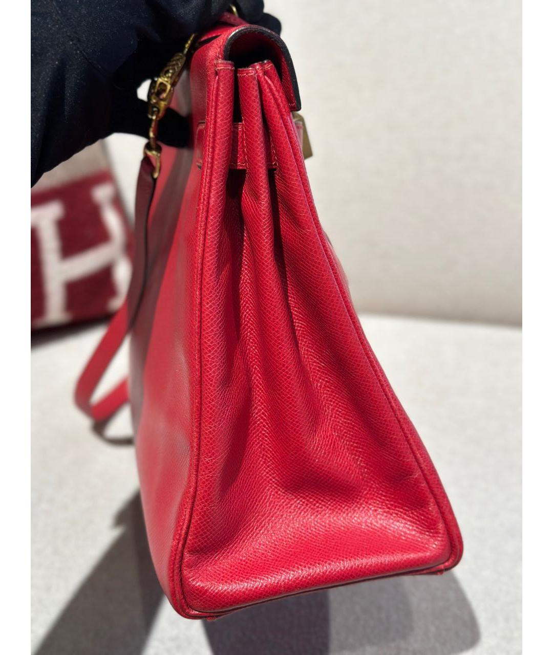 HERMES Красная кожаная сумка с короткими ручками, фото 3