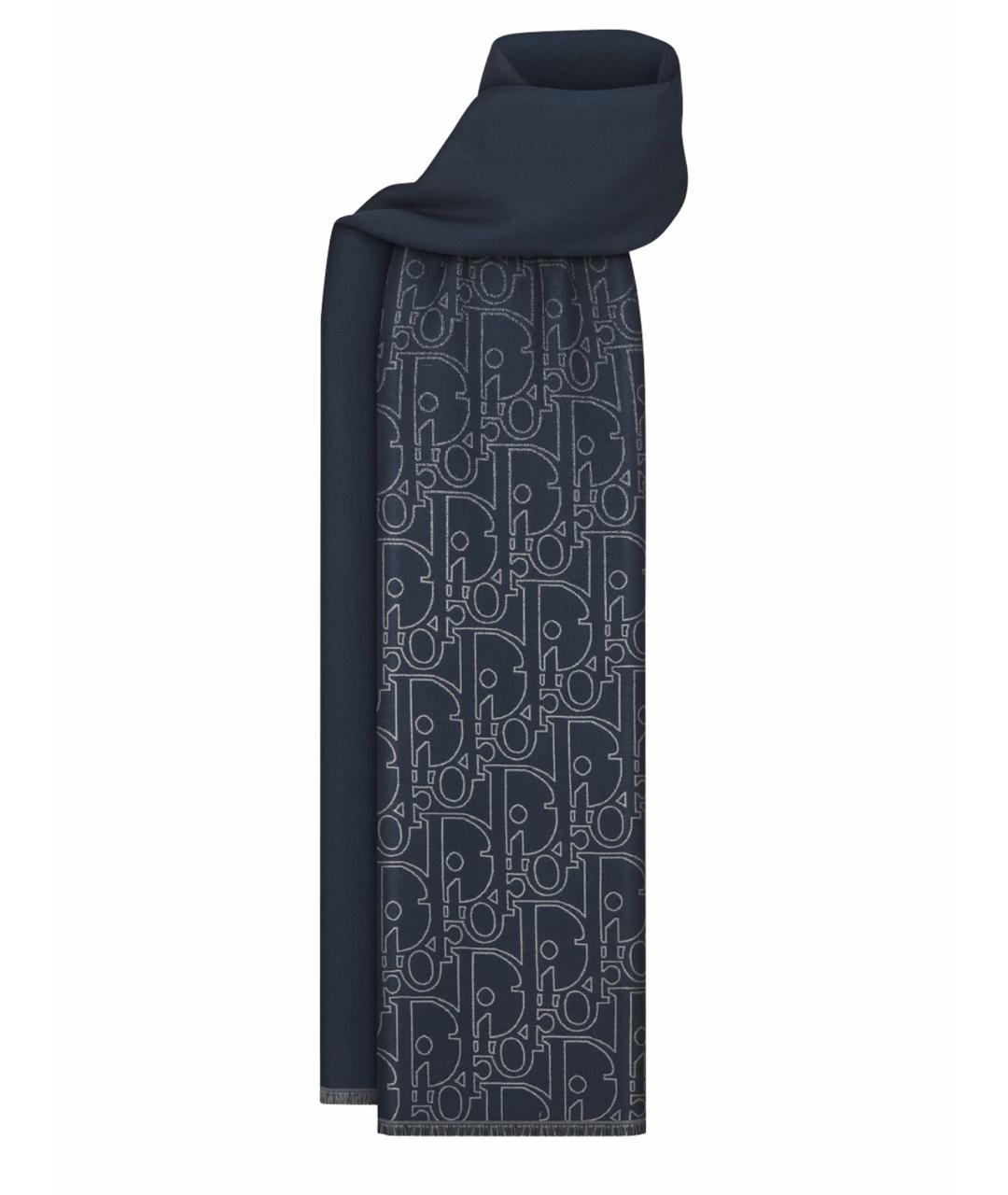 CHRISTIAN DIOR Темно-синий шерстяной шарф, фото 1