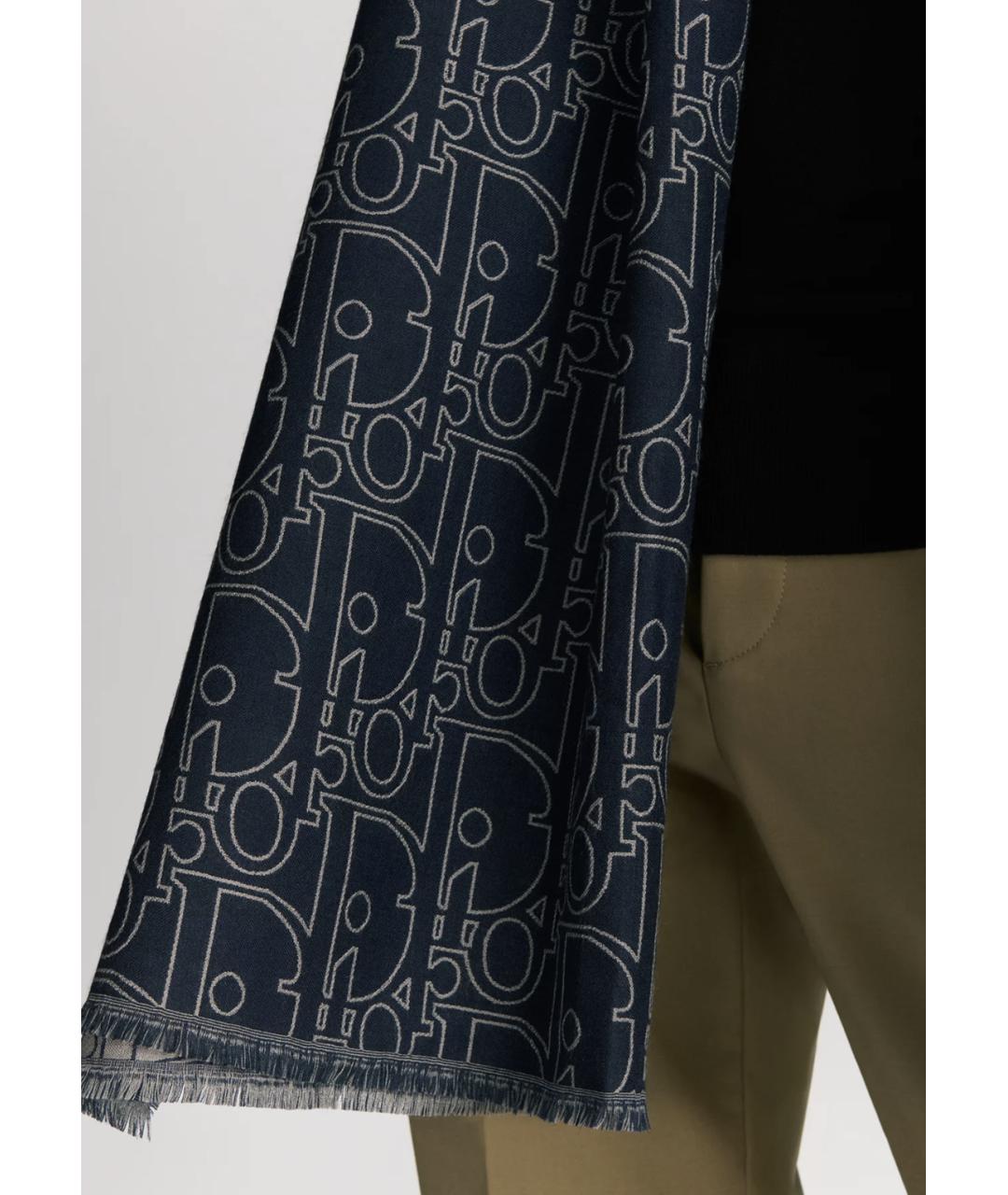 CHRISTIAN DIOR Темно-синий шерстяной шарф, фото 2