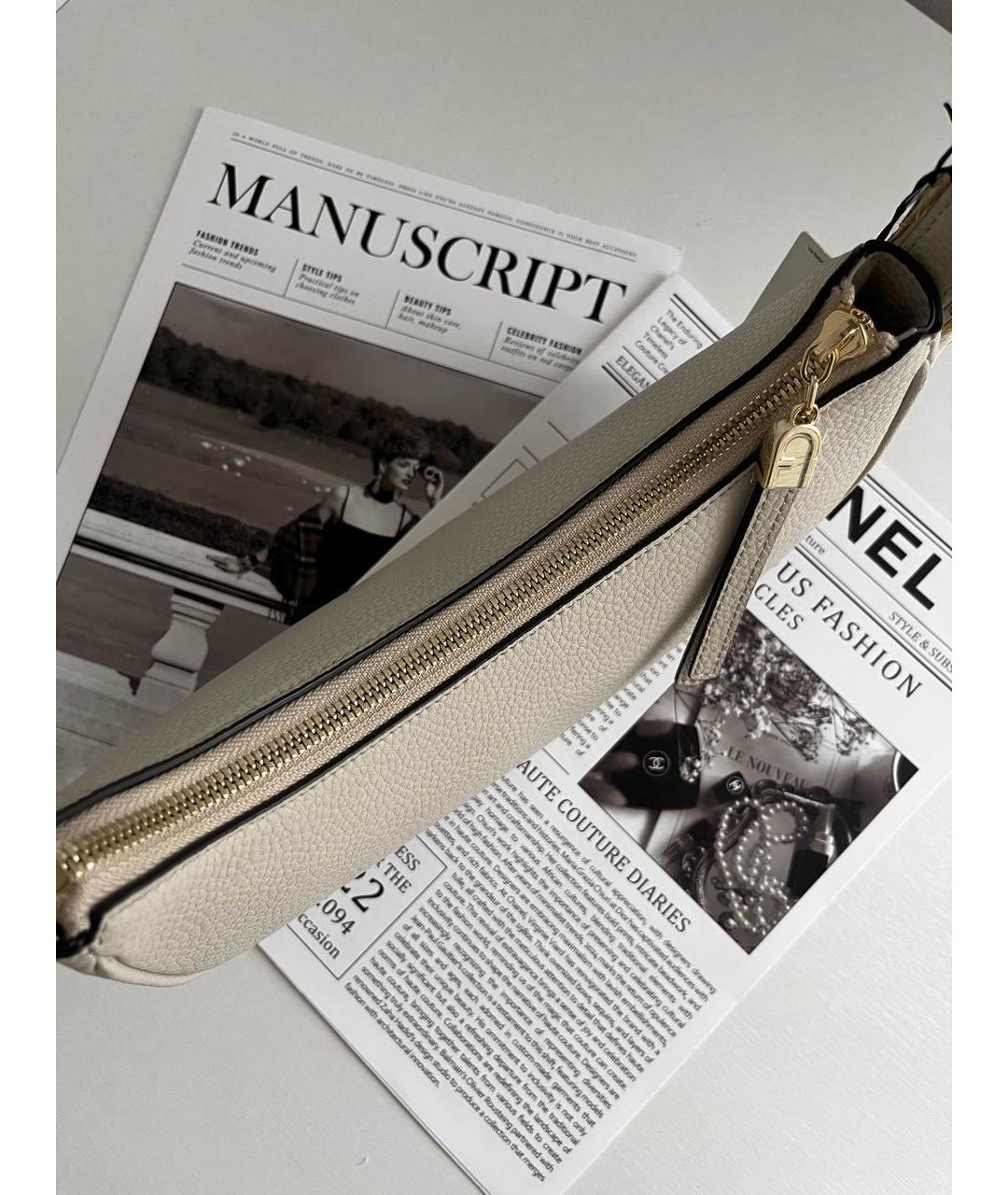 FURLA Бежевая кожаная сумка через плечо, фото 4