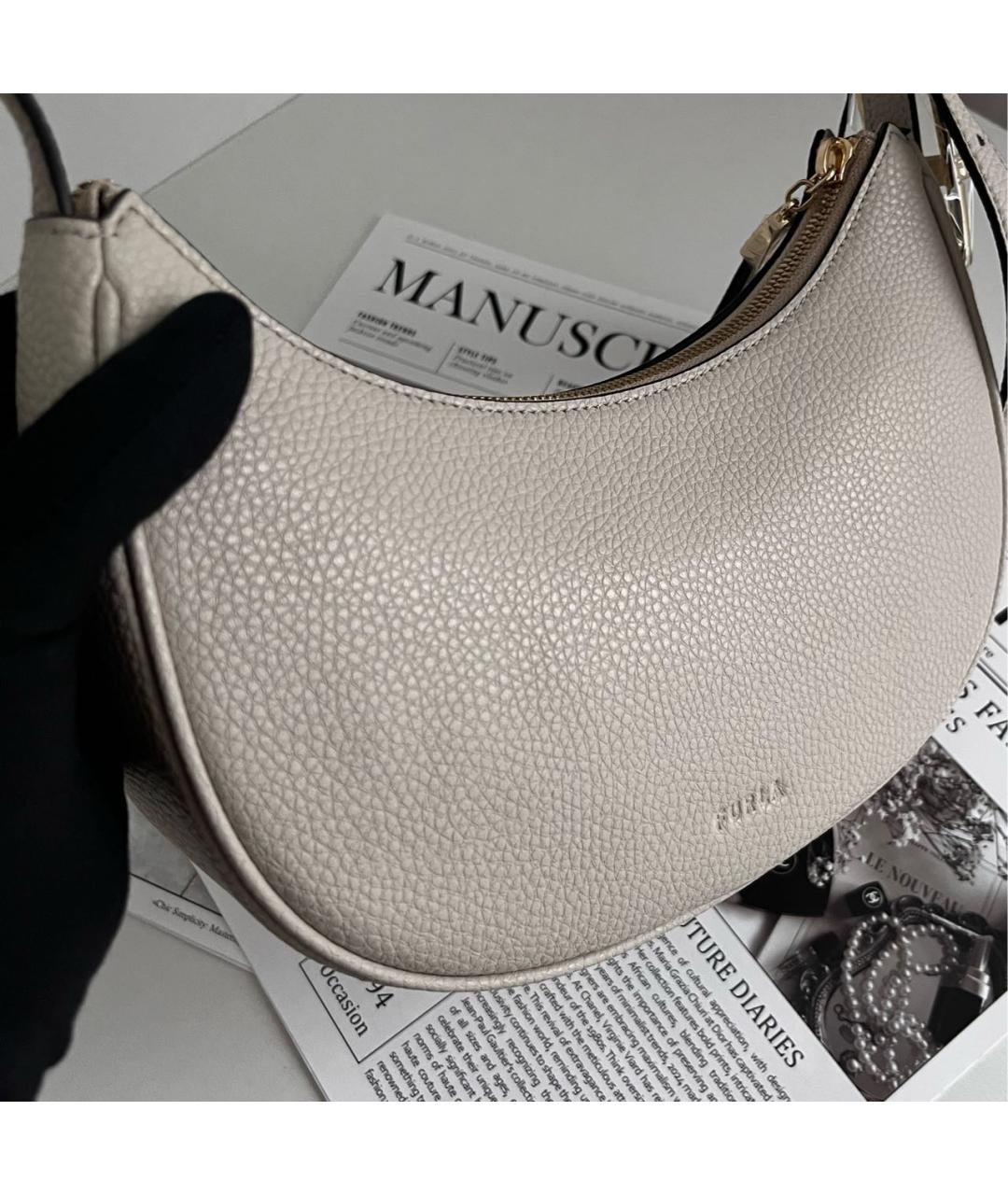 FURLA Бежевая кожаная сумка через плечо, фото 5