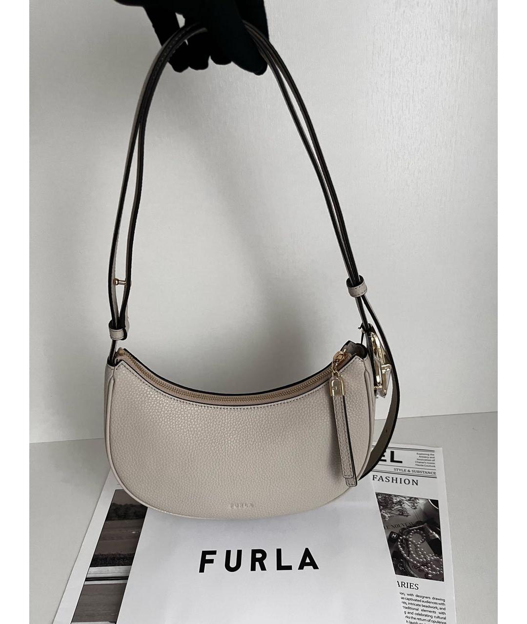 FURLA Бежевая кожаная сумка через плечо, фото 7