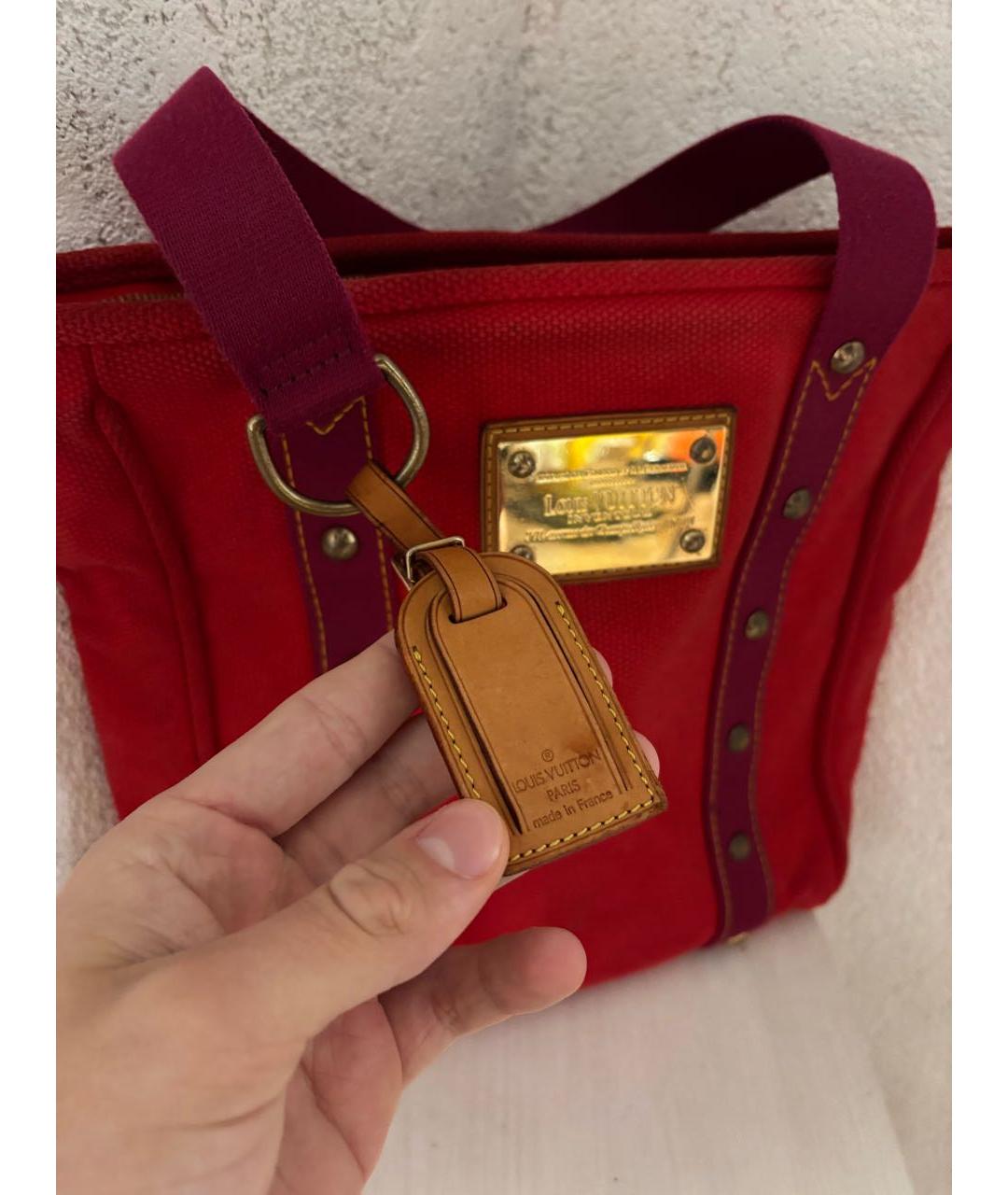 LOUIS VUITTON Красная тканевая сумка с короткими ручками, фото 2