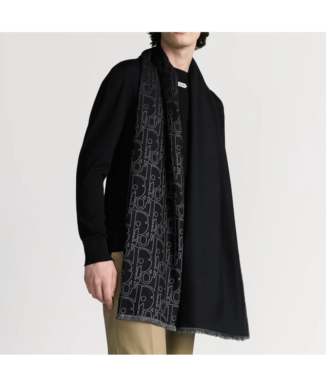 CHRISTIAN DIOR Черный шерстяной шарф, фото 2