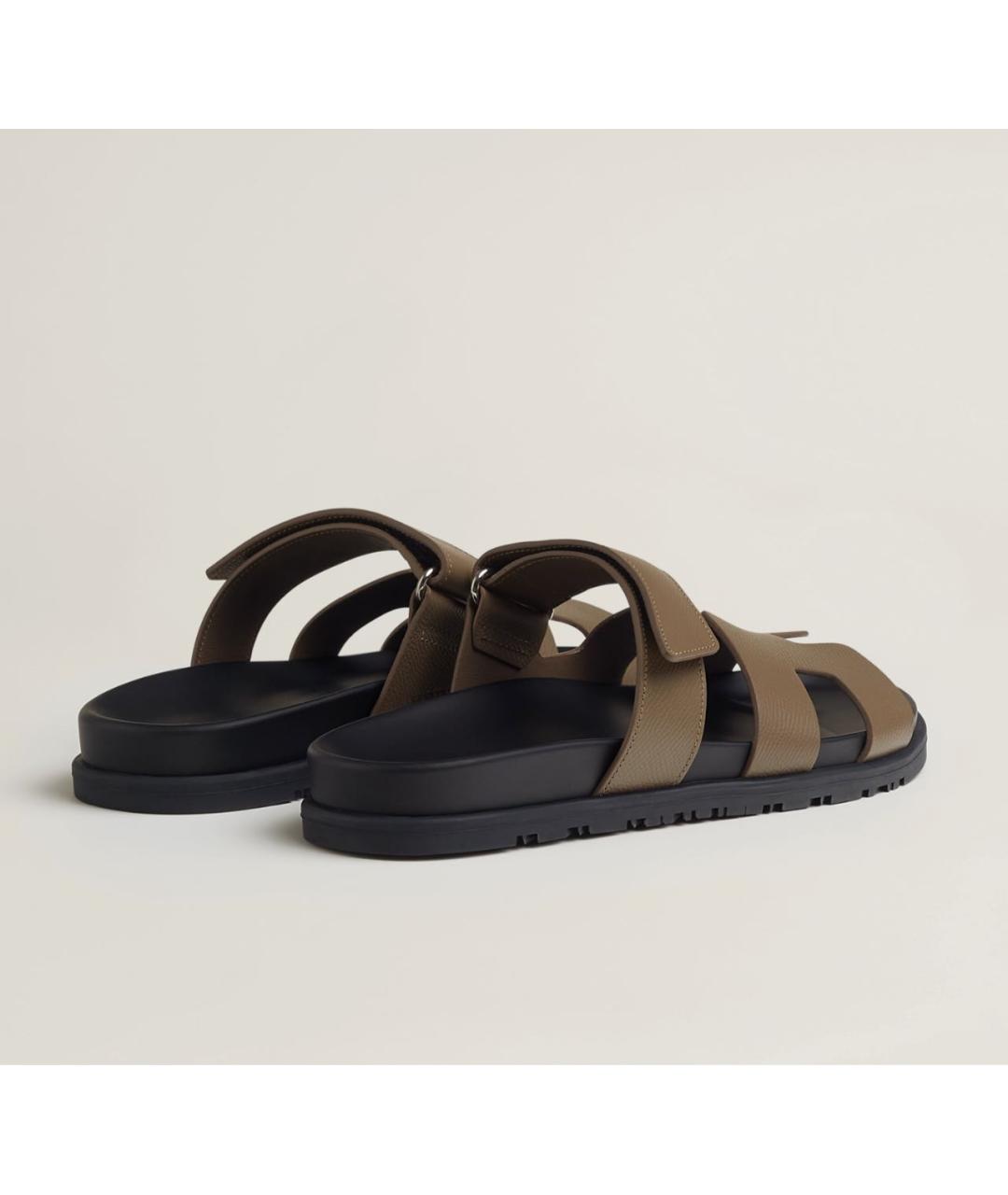 HERMES Хаки кожаные шлепанцы, фото 4