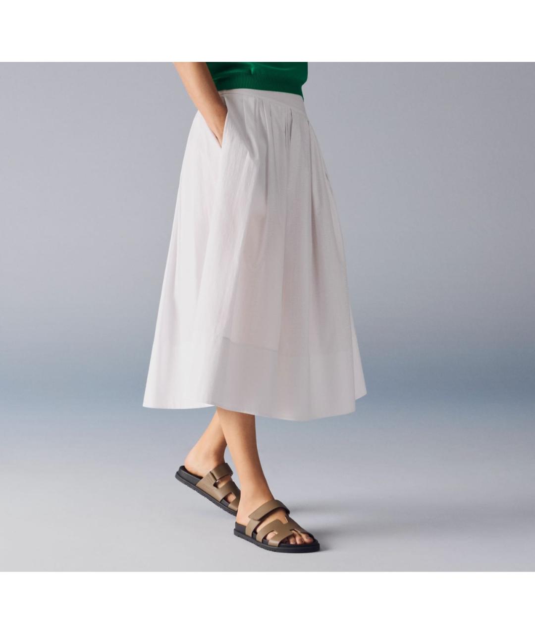 HERMES Хаки кожаные шлепанцы, фото 5