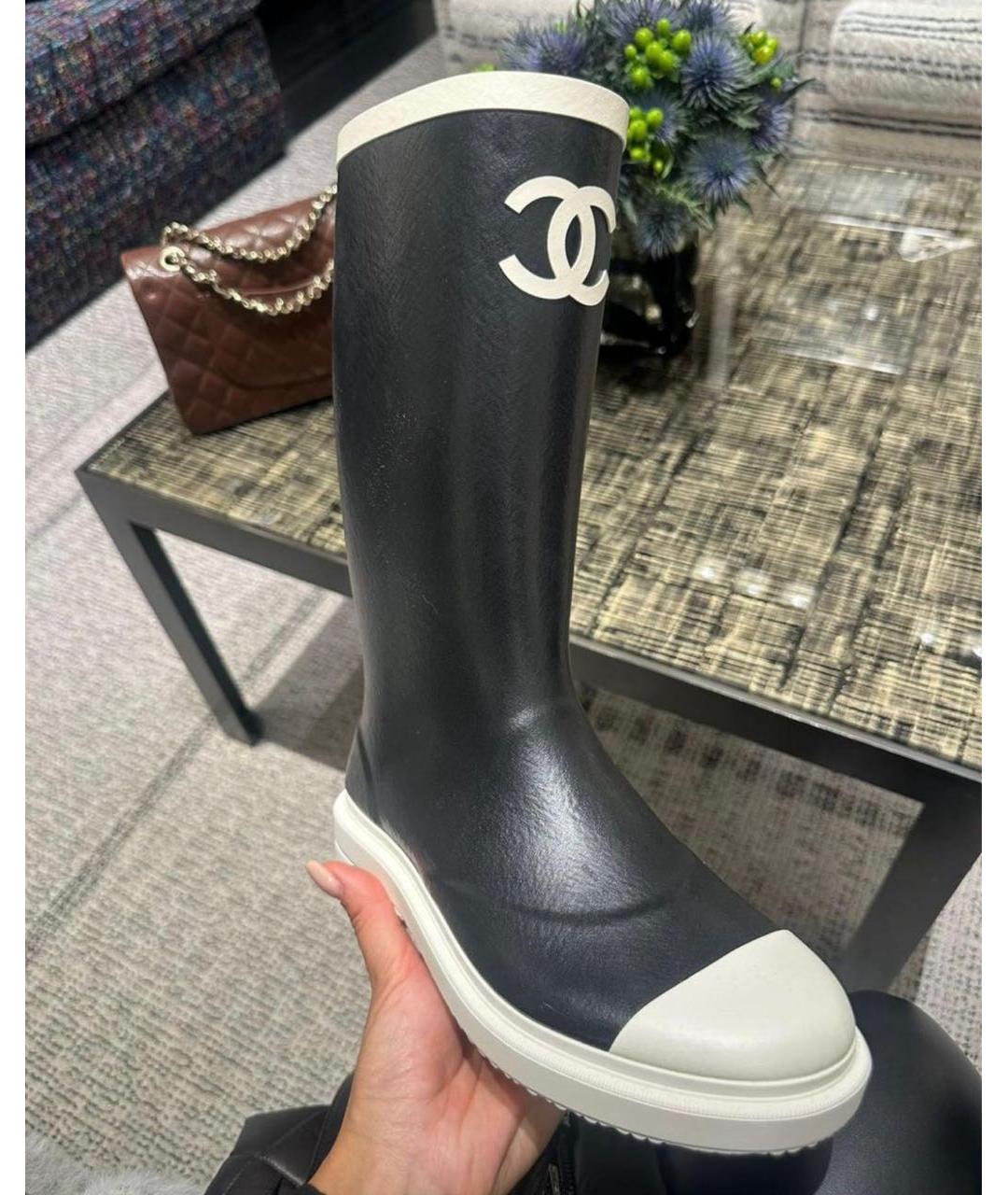 CHANEL Черные резиновые сапоги, фото 2