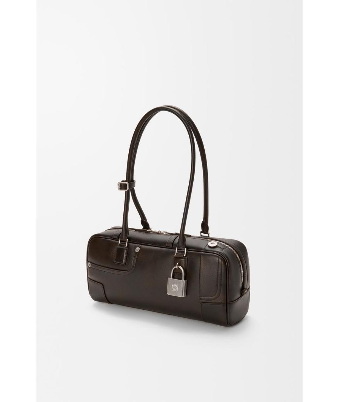 LOEWE Хаки кожаная сумка с короткими ручками, фото 3