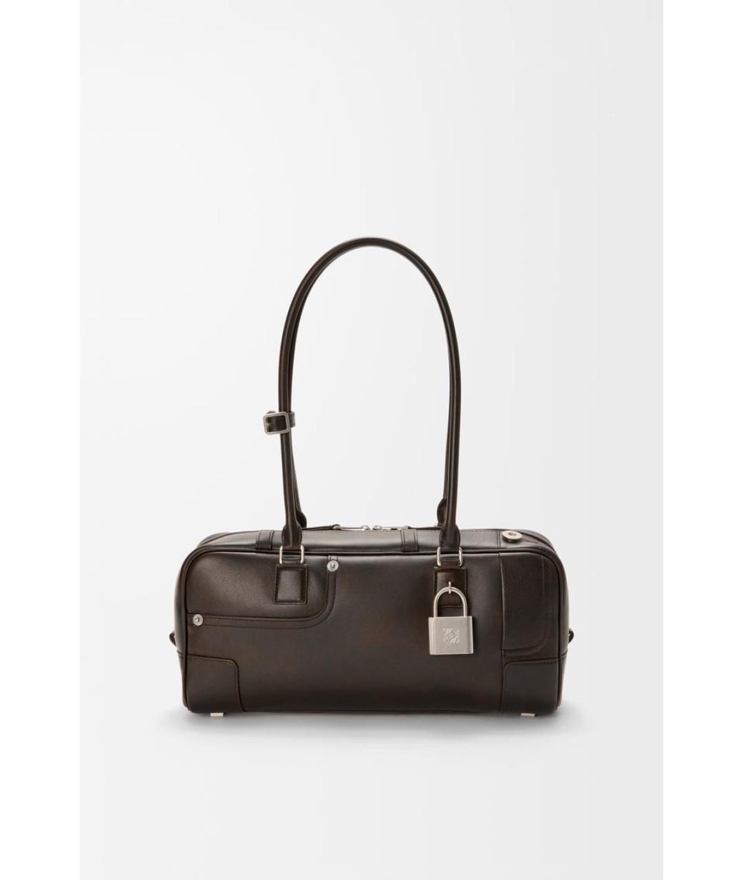 LOEWE Хаки кожаная сумка с короткими ручками, фото 5