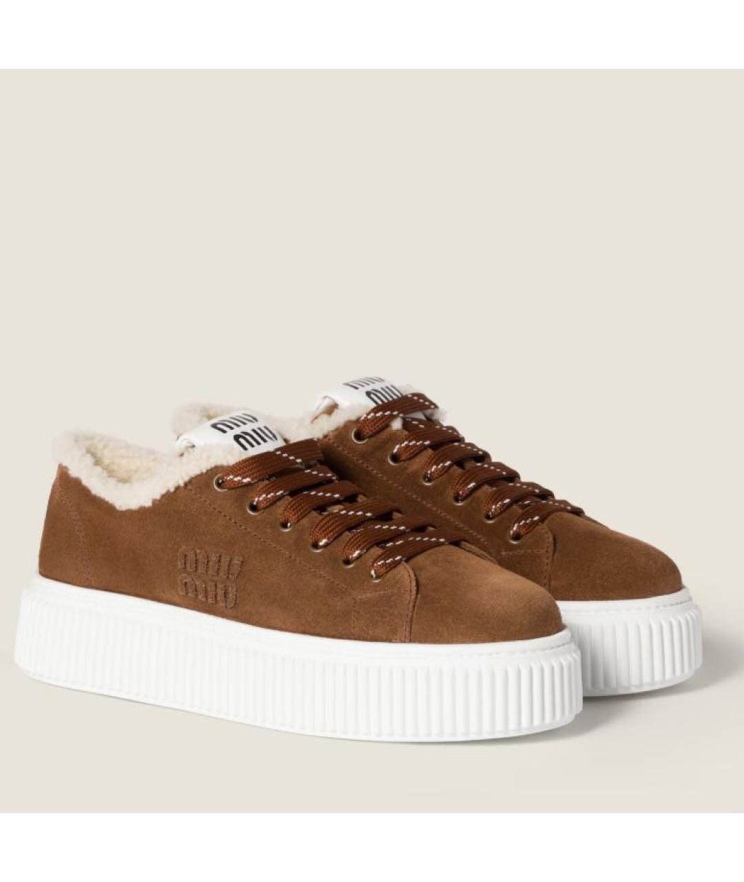 MIU MIU Коричневые замшевые кеды, фото 4