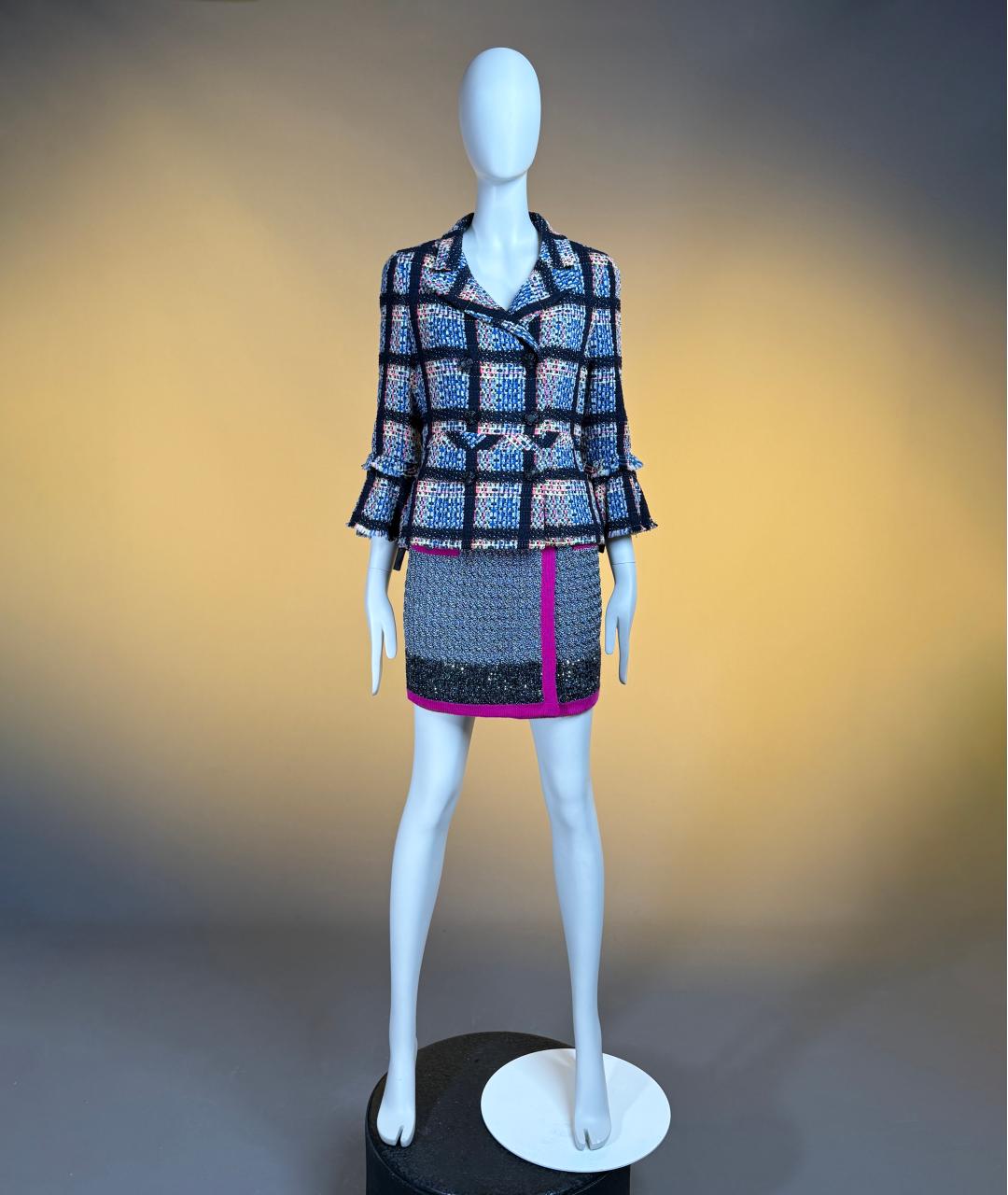 CHANEL Синий твидовый жакет/пиджак, фото 2