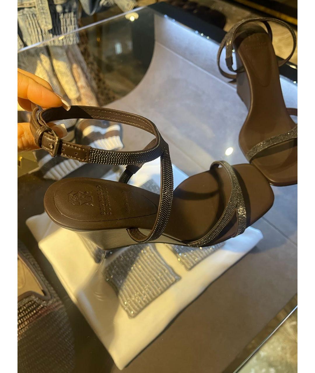 BRUNELLO CUCINELLI Коричневые кожаные босоножки, фото 8