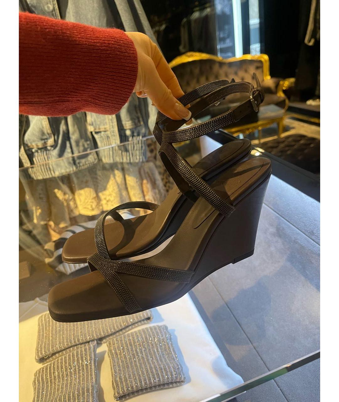 BRUNELLO CUCINELLI Коричневые кожаные босоножки, фото 5