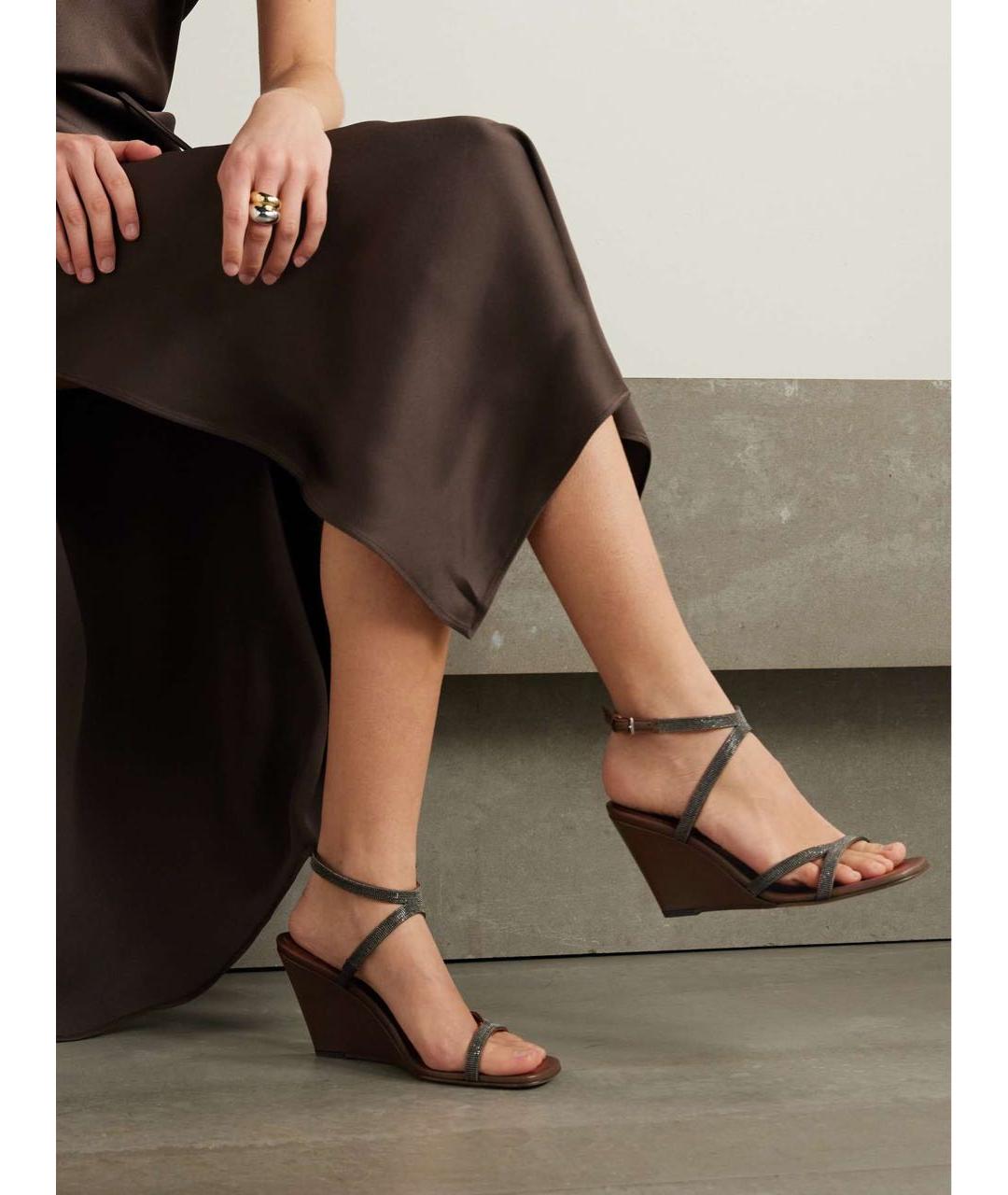 BRUNELLO CUCINELLI Коричневые кожаные босоножки, фото 2