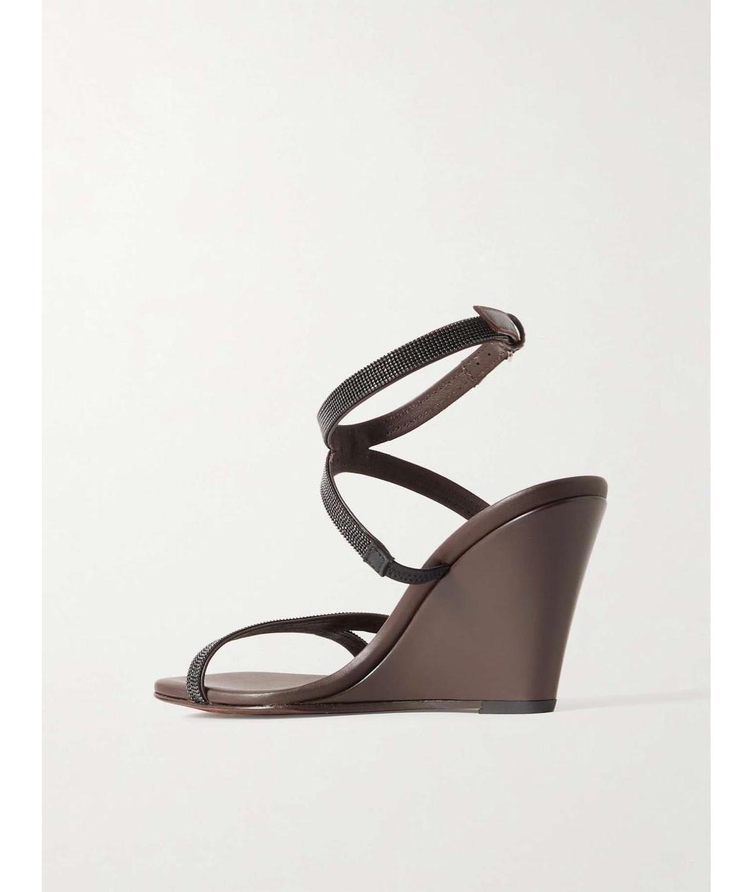 BRUNELLO CUCINELLI Коричневые кожаные босоножки, фото 3